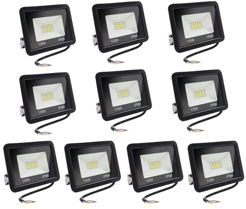 Hopelit 10W 10er LED Strahler, Led Strahler Außen Kaltweiß Licht 6500K, IP66 Wasserdicht, 850LM Superhell Scheinwerfer für Garten, Garage, Patio etc.