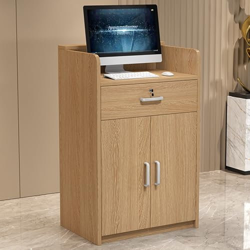 Empfangstheke Rezeption Tisch,Empfangstresen mit 1 Schubladen und Stauschrank,Rezeptionstheken MDF,Messestand Tresen Bar Laden Theke,Rezeptionsmöbe Verkaufstheke,für Hotel,Geschäft,Bürotheke(Gold oak,