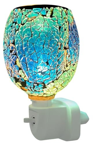 Glass Electric Oil Burner Plug In Wax Melts Burner, 3D Electric Candle Scented Oil Lamp, Wax Warmer Aroma Essential Night Light Oils Burner Melter for Home Office Bedroom Gifts (BLUE)