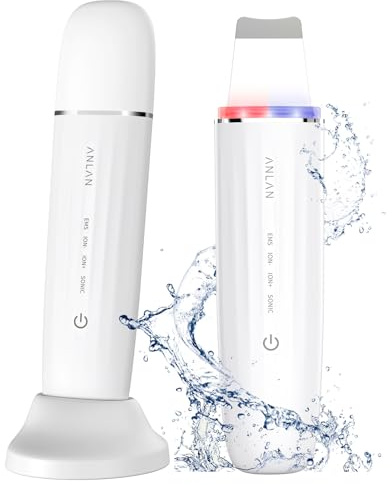 Ultraschallpeelinggerät für Gesicht, ANLAN IPX7 Wasserdicht Ultraschall Skin Scrubber 6 in 1 Gesichtsreinigungsgerät Blau Rotlichtlampe Gesicht Porenreiniger mit Type-C Ladebasis