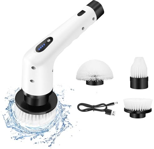 Brosse Rotative Nettoyage Electrique Carrelage, Électrique Cleaning Brush Rechargeable sans Fil avec 3 Têtes de Brosse Interchangeables pour Cuisine, Nettoyeur de Joints de Salle de Bain