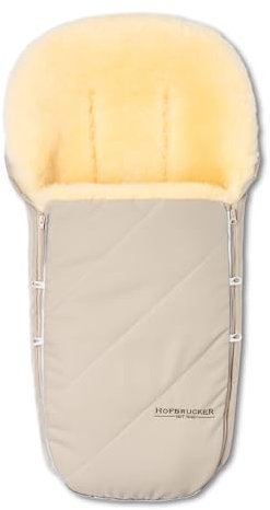 Hofbrucker® Premium Kinderwagen Fußsack Toni für Herbst/Winter/Frühjar aus Lammfell für Kinderwagenwanne & Maxi Cosi 0-10 Monate mit abnehmbaren Decke (beige)