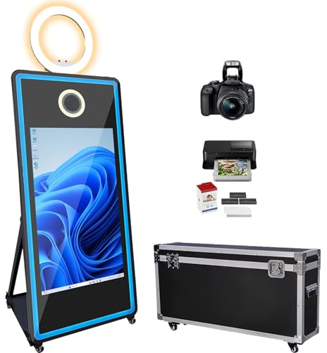 Photomaton à miroir de 165,1 cm avec imprimante et appareil photo Magic Mirror Photo Booth - Écran tactile de 109,2 cm - Pour selfies, événements, location, mariage, Noël