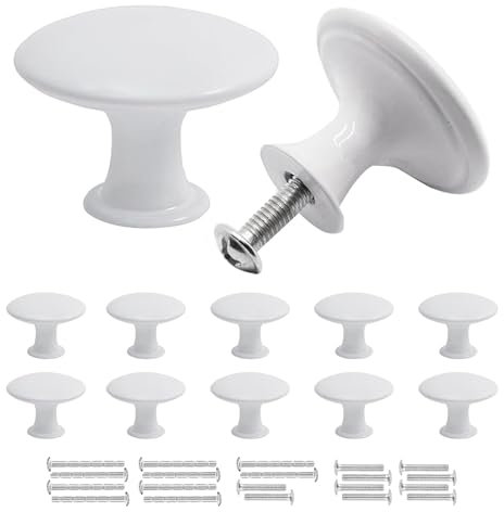 Misuyue Möbelknöpfe Weiß, Schrankknöpfe Weiß Rund, Schubladenknöpfe, Schrankgriffe Moderne Vintage, 10 Stück 30mm Knöpfe für Schränke, Schublade, Möbel, Küchenschränke, Kleiderschrank