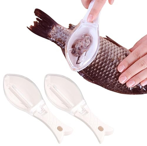 Ulawellor 2 Piezas Escala Pescado Limpieza Escamador de Pescado Raspador Escamas de Pescado de Plástico,con Bandeja de Recogida de Escamas,Adecuado para El Hogar,La Cocina,el Restaurante,Color Rosa