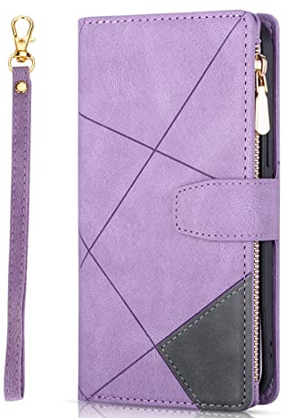 ZCDAYE Case for iPhone 16e, Premium Wallet Phone Case Zipper Pocket [9 Card Slots] Leather Case with Handbag Wristlet Flip Cover for iPhone 16E (6.1 inch), Purple