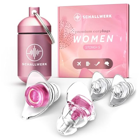 Schallwerk ® Women+ | Bouchons d'oreilles discrets – Amortissent le bruit et préservent la qualité sonore – Bouchons d'oreilles transparents