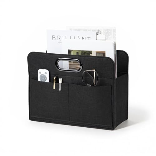 WantuSee Magzine Holder,Felt foldable Magazine Basket for Storage Organizer, Magazine Newspaper File Laptop Folder with 4 Pockets for dorm, Living Room, Office Storage Holder Bag, Black