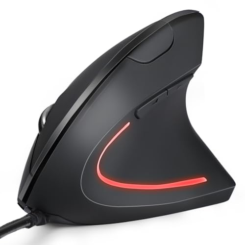 KUNSI Wired Ergonomic Mouse, USB Wired Vertical Mouse with 800/1200/1600 Adjustable DPI, 6 Buttons Ergonomic Mouse for Laptop/PC/Desktop-Black