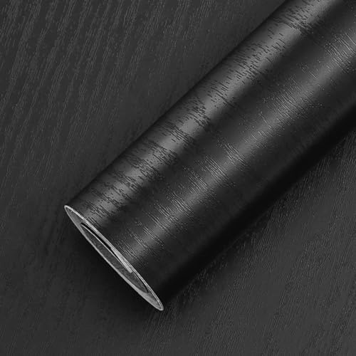 Papier peint autocollant noir à décoller et à coller pour meubles, 44,5 x 300 cm, dos adhésif en plastique, imperméable, amovible, grain de bois pour chambre à coucher, salon, cuisine