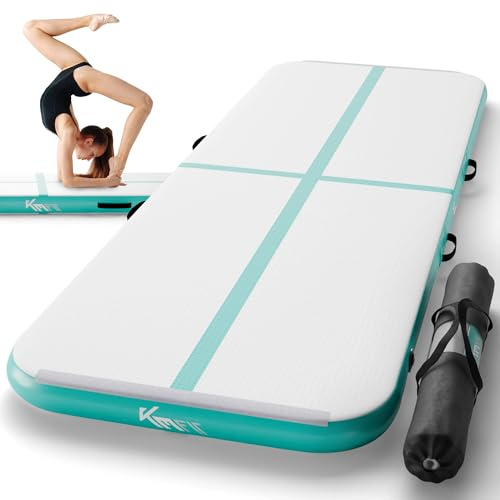 KM KM Fit Turnmatte Aufblasbar Airtrack Gymnastikmatte 4M Tumbling Matte Fitness-Matte inkl.Tragetasche, elektr.Luftpumpe&Flick-Set Yogamatte, Trainingsmatte UV-Beständig Turn- & Fitness
