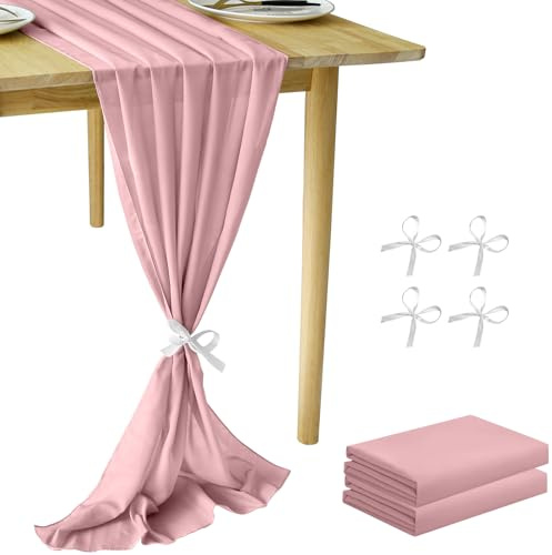 Cinnani 2 Stück Chiffon Tischläufer Rosa 70x300 cm Musselin Dekostoff Musselin tischläufer Boho Hochzeit für Hochzeitsdeko, Tischdeko Geburtstag, Taufe, Babyparty