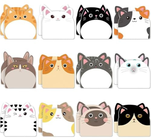 KEWUF Lot de 12 cadeau anniversaire enfants invites, notes autocollantes au motif d'animaux amusants, Pour l'école, la maison, Petits cadeaux pour les élèves et les anniversaires d'enfants（Chat）