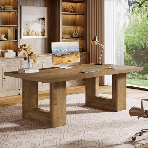 Tribesigns Home Office Desk, 62.99 Large Farmhouse Executive Desk, Computer Table for Office, Conference Room, Study Room (Walnut)