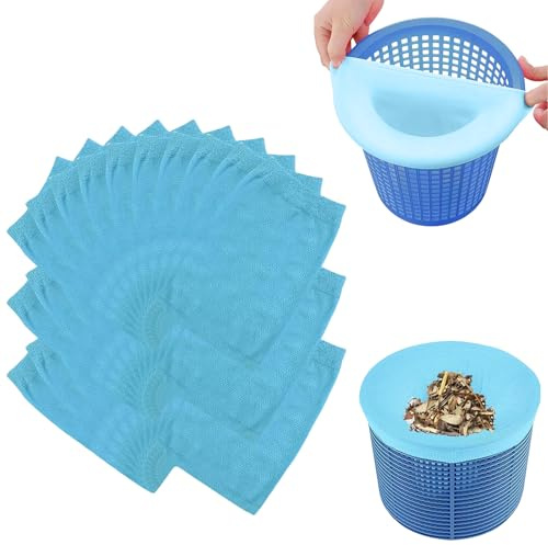 LUMOOM 30 PièCes De Chaussettes Filtrantes pour Skimmer, Filet RéUtilisable pour Piscine, Pompe Et Panier Filtrant, Nettoyage Efficace des Feuilles, Insectes, Filets Fins pour Skimmer (Bleu)