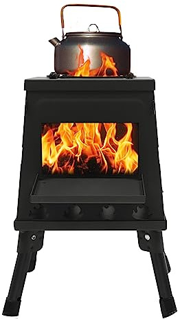 Stufa a legna da campeggio portatile per esterni, barbecue e riscaldamento, pieghevole, con borsa per il trasporto, acciaio al carbonio e acciaio inossidabile, antivento, per 3-5 persone, picnic