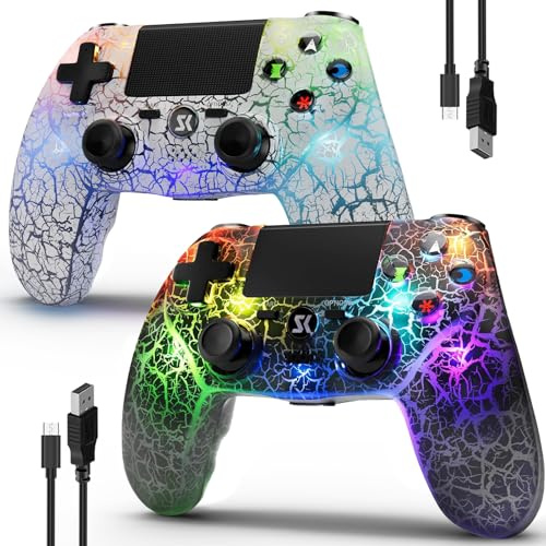 CHENGDAO 2er-Pack LED Controller für PS4/Pro/Slim, 1000-mAh-Akku/6-Achsen | Doppelte Vibration/3,5-mm-Kopfhöreranschluss, mit einstellbarer RGB-Hintergrundbeleuchtung