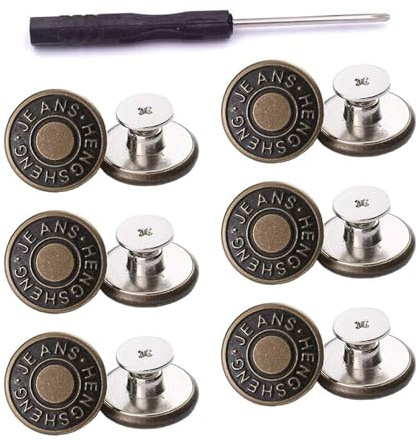 Botones para Jeans y Vaqueros,12 Pcs con Destornillador sin Costuras Extraíbles y Ajustables para Pantalones Holgados y Chaquetas Lncluye Remaches y Tachuelas