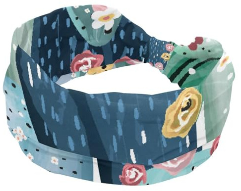 Watercolor Cactus with Pink Flowers Wide Headbands for Women, Stretchy Head bands, Non Slip Sports Hair Bands, Fahion Wide Headband for Yoga, Workout, Daily