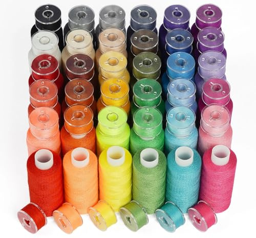 72 Stück Nähgarn Sortiment 36 Farben mit 36 Unterfadenspulen | 400 Yard Nähmaschinengarn Polyester Garnrollen für Nähmaschine, Overlock, Nähen, Quilten und Basteln