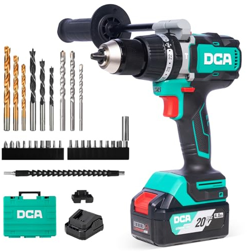 DCA 20V Brushless Hammer Drill, 120N.m Torque Impact Drill, 1/2 Keyless All-Metal Chuck, 24+1+1 Clutch, 32000 IPM, Heavy-Duty Cordless Drill Kit with 4.0Ah Battery for Brick Wall, Metal, Wood
