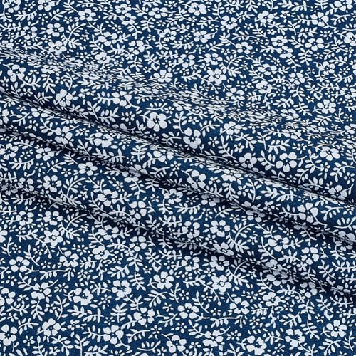 AHANDMAKER 2.18 Yards 100% Cotton Fabric, 63 Wide Spring Flowers Printed Cotton Fabric Vintage Floral Quilting Fabrics for Handmade Sewing Patchwork Clothing Accessories DIY Crafting, Blue