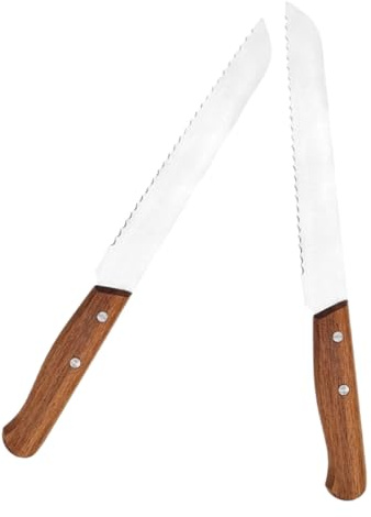 TIKODIDA Set 2 Pezzi Coltelli da Pane Seghettati in Acciaio Inox con Manico Ergonomico in Legno di Acacia, Coltello per Affettare Pane Artigianale e Baguette, Utensili da Cucina per