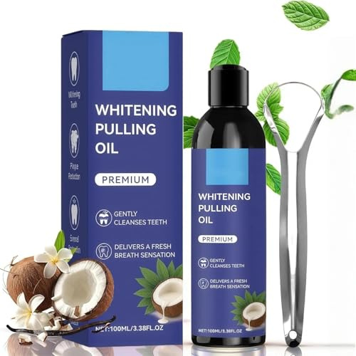 Coconut Oil Pulling Mouthwash for Teeth, Coconut Oil for Teeth Pulling with Tongue Scraper Kit, Whitening Pulling-Oil & Tongue Scraper, Alcohol-Free & Fluoride-Free Formula, Fresh Breath Healthier Gum
