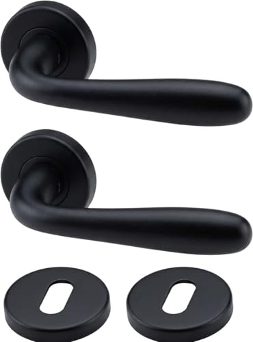 inferramenta Coppia di Maniglie Modello Gocciola per Porte Interne | Design Moderno Ergonomico | Kit Completo con Bocchette e Fissaggi | Finitura Nera