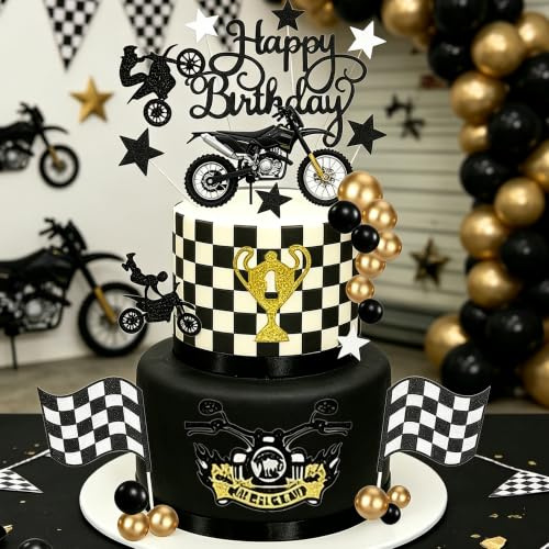 Dirt Bike Party Decorations Motorcycle Cake Topper Decor | Motorbike Themed Supplies for Men Birthday and Dirt Bike Baby Shower Decor