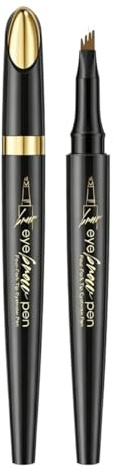 4-Tip Microblading Eyebrow Pen, Waterproof Micro Fork Brow Pencil for Hair-Like Strokes, Long-Lasting Smudge-Resistant Realistic Brow Makeup(Black 2#,2 PCS)