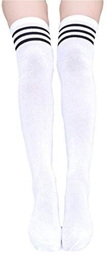 krautwear® Kvinnor, flickor, Cheerleader knästrumpor, 3 ränder, Vit-svart, En Storlek