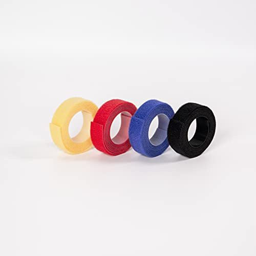 Hicab Klettbandrolle doppelseitig 16 mm, 4x 1 m, schwarz und bunt | Doppelseitiges Haken- und Flauschband, beliebig zuschneidbar, wiederverwendbar - für Kabel, Lichterketten, Werkstatt und Büro