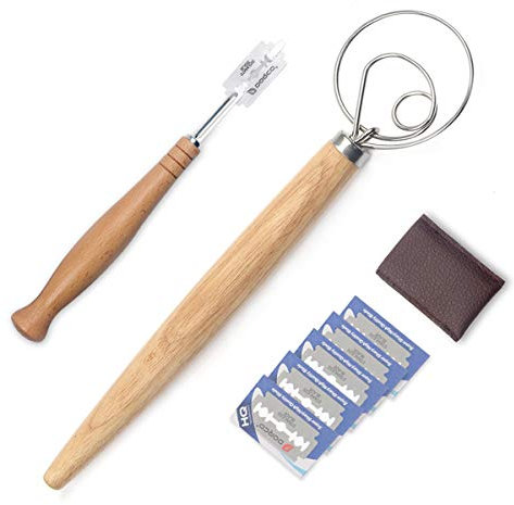 Frusta danese per impasto e panettieri Strumento per la cottura di torte e pizze, coltello in acciaio inox per segnare l'impasto con 5 lame di ricambio, copertura in pelle per la conservazione, strume