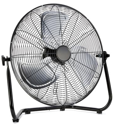 Amazon Basics 18 High Velocity Industrial Floor Fan with 3 Speeds, Powerful Airflow, Air Circulator, Tilt Head, ETL-Listed Safety Compliance, Metal Housing/Blades, for Commercial Space 100W, Black