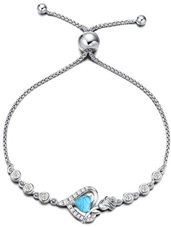 AGVANA Månadsarmband för kvinnor sterlingsilver äkta eller skapad ädelsten tennisarmband ros blomma hjärta hållbart bolo-armband löfte smycken årsdag födelsedagspresenter för flickor hennes mamma, 8
