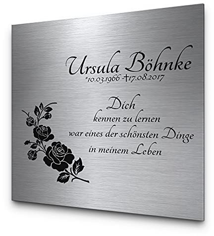 CHRISCK design Andenken aus Edelstahl in 22 x 22 cm | Grabtafel mit Gravur für Menschen | Grabplatte 100% frei gestaltbar mit schönen Motiven
