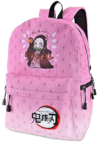 Roffatide Anime Demon Slayer ryggsäck Kamado Nezuko rosa gradient skolväska flickor laptop ryggsäck, en storlek