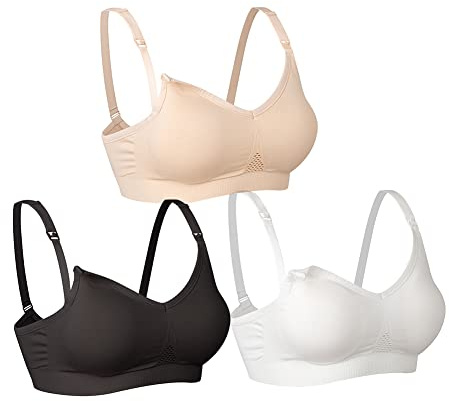 Lemef Nursing Bras for Women Maternity Bras for Breastfeeding Everyday Sleep Bras 3 Pack (Black, Beige, White Size XL)