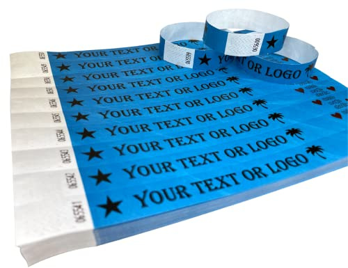 10 Neonblau Individuell Bedruckte Tyvek-Armbänder mit Ihrem Personalisierten Text/Logo für veranstaltungen, Partys, Festivals, ID