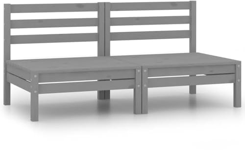 vidaXL Garten Mittelsofas 2 STK., Modular Gartenmöbel, Sofa Lounge Sessel für Garten Terrasse Balkon, Gartensofa Gartensessel, Grau Kiefer Massivholz