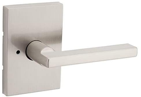 Kwikset Halifax Interior Privacy Door Handle with Lock, Door Lever For Bathroom and Bedroom, Satin Nickel Reversible Keyless Push Button Lock Door Lever, with Microban Protection