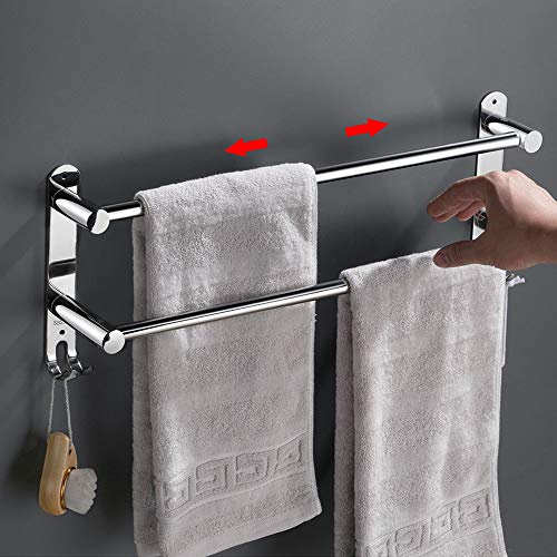 Acier Inoxydable Porte-Serviettes de Salle de Bain ，Rétractable Barres Porte-Serviettes Mural, Adhésif Niveaux sans perçage，pour Cuisine, Hôtel (Argent 2 Couches)