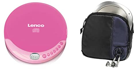 Lenco CD-011 Tragbarer CD-Player Walkman - Diskman - CD Walkman - Pink & Hama CD-Player-Tasche für Discman und 3 CDs (mit Kabelausgang und Gürtelschlaufe) schwarz/blau