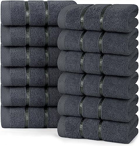 Utopia Towels, 12 Pack Viscose Luxury Wash Cloths Set, 12 by 12 Inches, Cotton Ring Spun, Highly Absorbent and Soft Feel Essential Washcloths for Bathroom, Face Towel, Gym and Spa, Grey