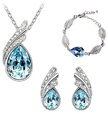 TOEECY TOEECYTropfen Schmuckset Kristall Halskette Armband Ohrringe Damen Silber Schmuck Elegant Luxus Tropfenform