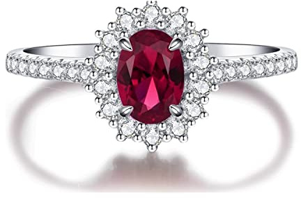 Bellitia Jewelry Anello in Argento Sterling 925 Con Rubino, Alla Moda Con Pietra Rossa, di Promessa Fidanzamento da Donna