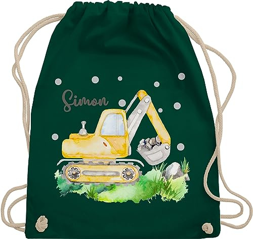 Turnbeutel Rucksack - Bagger I Baggerfahrer Geschenk - Unisize - Dunkelgrün - beutel kita name personalisierter sportbeutel für kindergartenkinder jungen baufahrzeug digger stoffrucksack