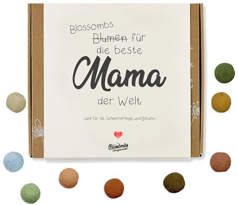 Blossombs Samenbomben Muttertag Geschenkbox - Die Liebste Mama -1 Stück mit 9 Blumenbomben Muttertagsgeschenk für die Liebste Mutter Blumensamen Seedbombs Geschenke für Mama