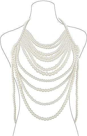 Bmirth Pearl Body Chain Pearl Body Jewelry Top Pearls Shoulder Necklace for Women Summer Beach Body Accessories Rave Nightclub Party (tassel body chain-1)